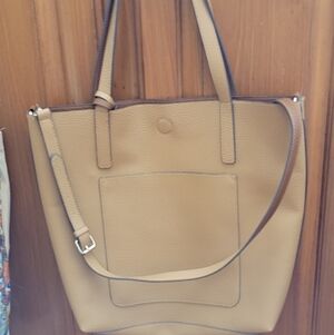 Faux Leather Handbag Computer Shopper Tote Large W/Small Bag Crossbody